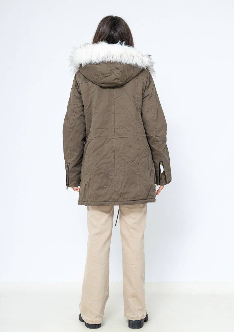 Parka med vit fuskpäls: 100% Bomull