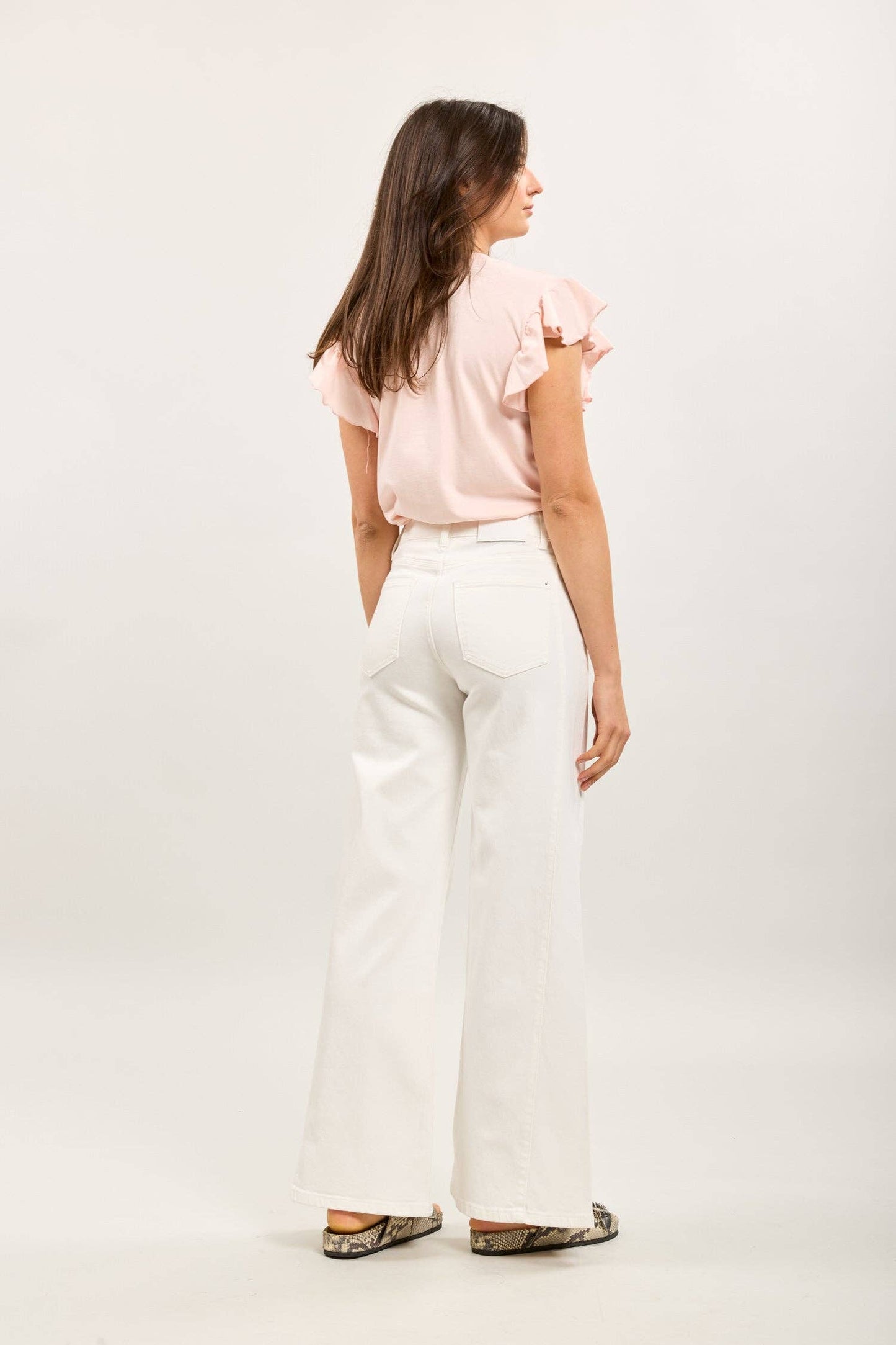 Stretchjeans med dekorerade knappar: Vit