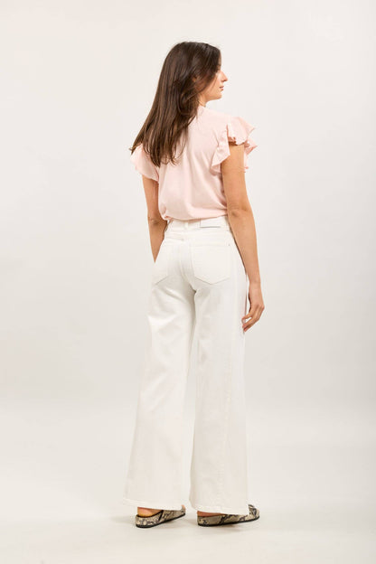Stretchjeans med dekorerade knappar: Vit
