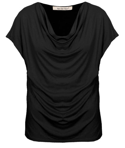 T-shirt med vattenfallsringning, kortärmad: svart