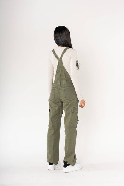 Nina Carter Hängselbyxa Cargo Denim Stretch - Persimmon