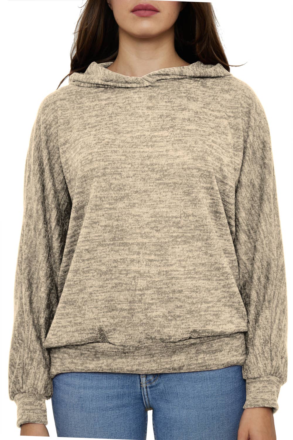 Oversize-tröja, enfärgad, med huva: beige