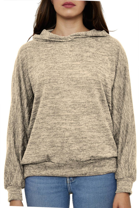 Oversize-tröja, enfärgad, med huva: beige