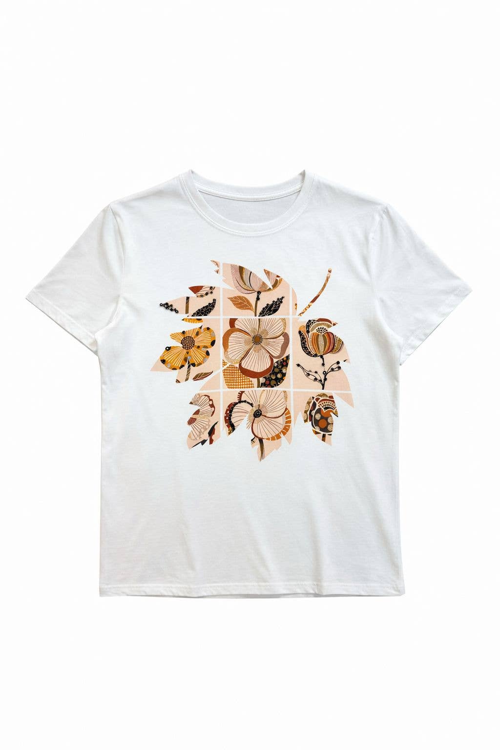 Bomulls-T-shirt med blommönster: Vit
