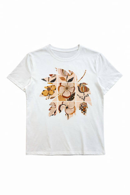 Bomulls-T-shirt med blommönster: Vit