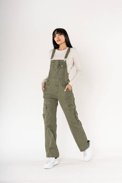 Nina Carter Hängselbyxa Cargo Denim Stretch - Persimmon