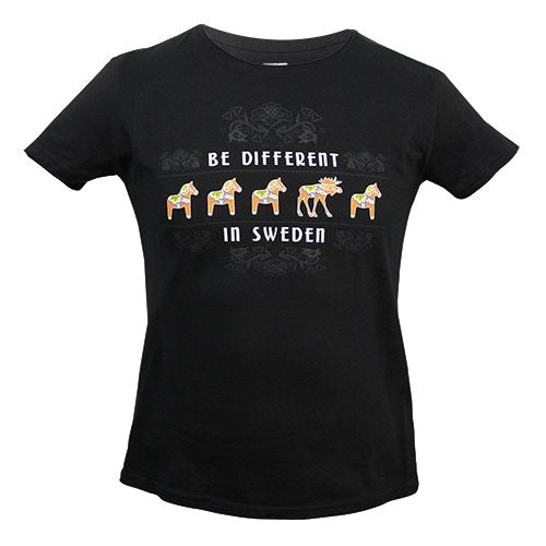 T-shirt sort, Be Different Dala Horse, kvinder, XS