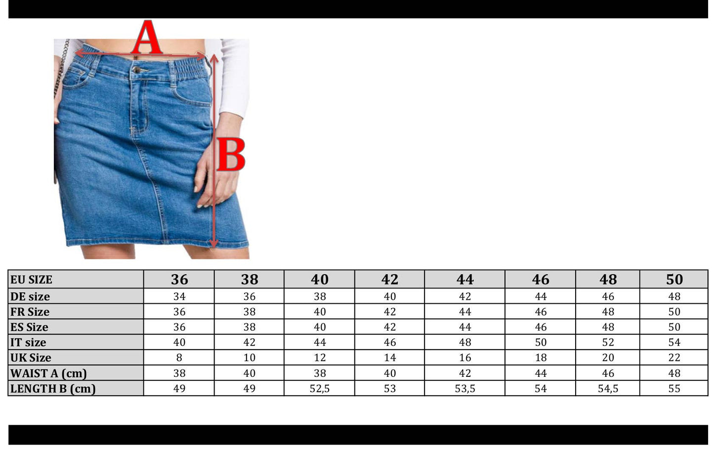 Kort jeanskjol till knäet, med elastisk midja: svart