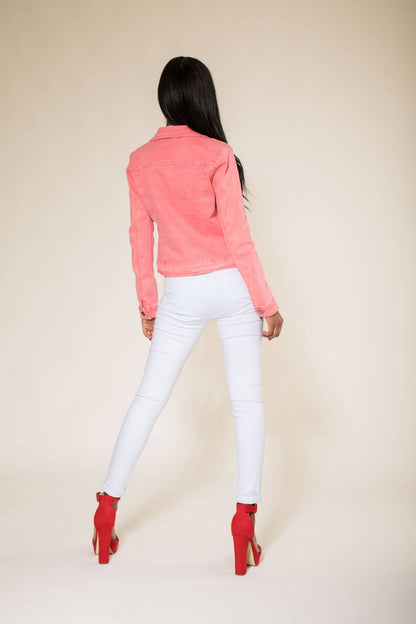 Denimjacka i stretch m. figurnära passform: Rosa