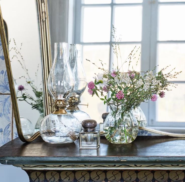 Fotogenlampa Oval Blomma Klar Mässing