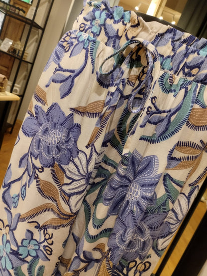 Blå blommiga byxor med fickor - XL/XXL