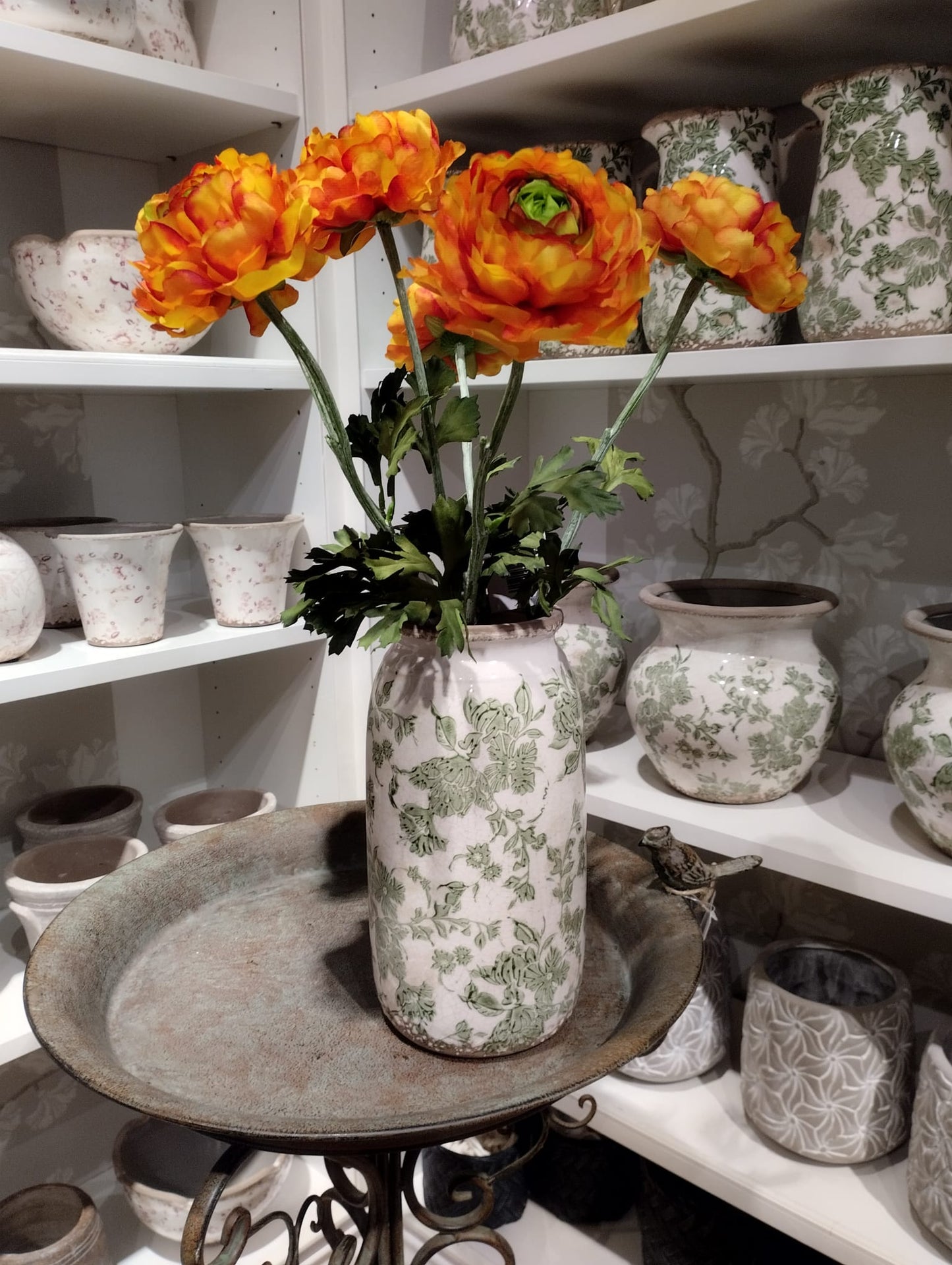 Sanremo vase, H 25 cm, Hvid/grøn