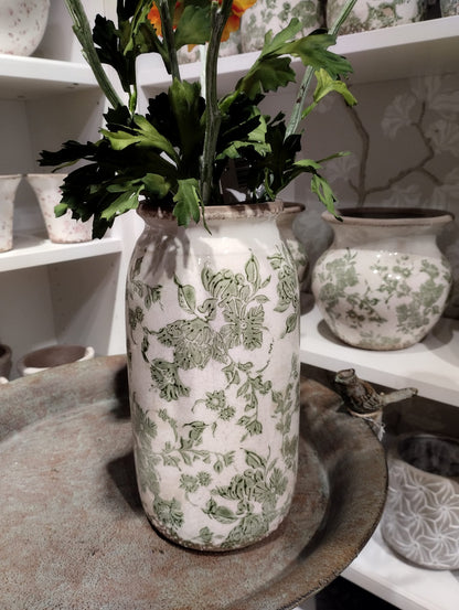 Sanremo vase, H 25 cm, Hvid/grøn