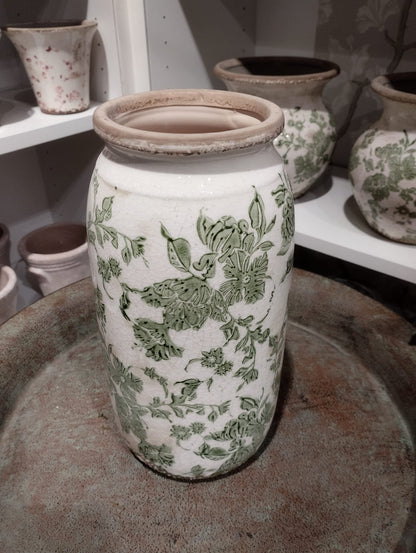 Sanremo vase, H 25 cm, Hvid/grøn