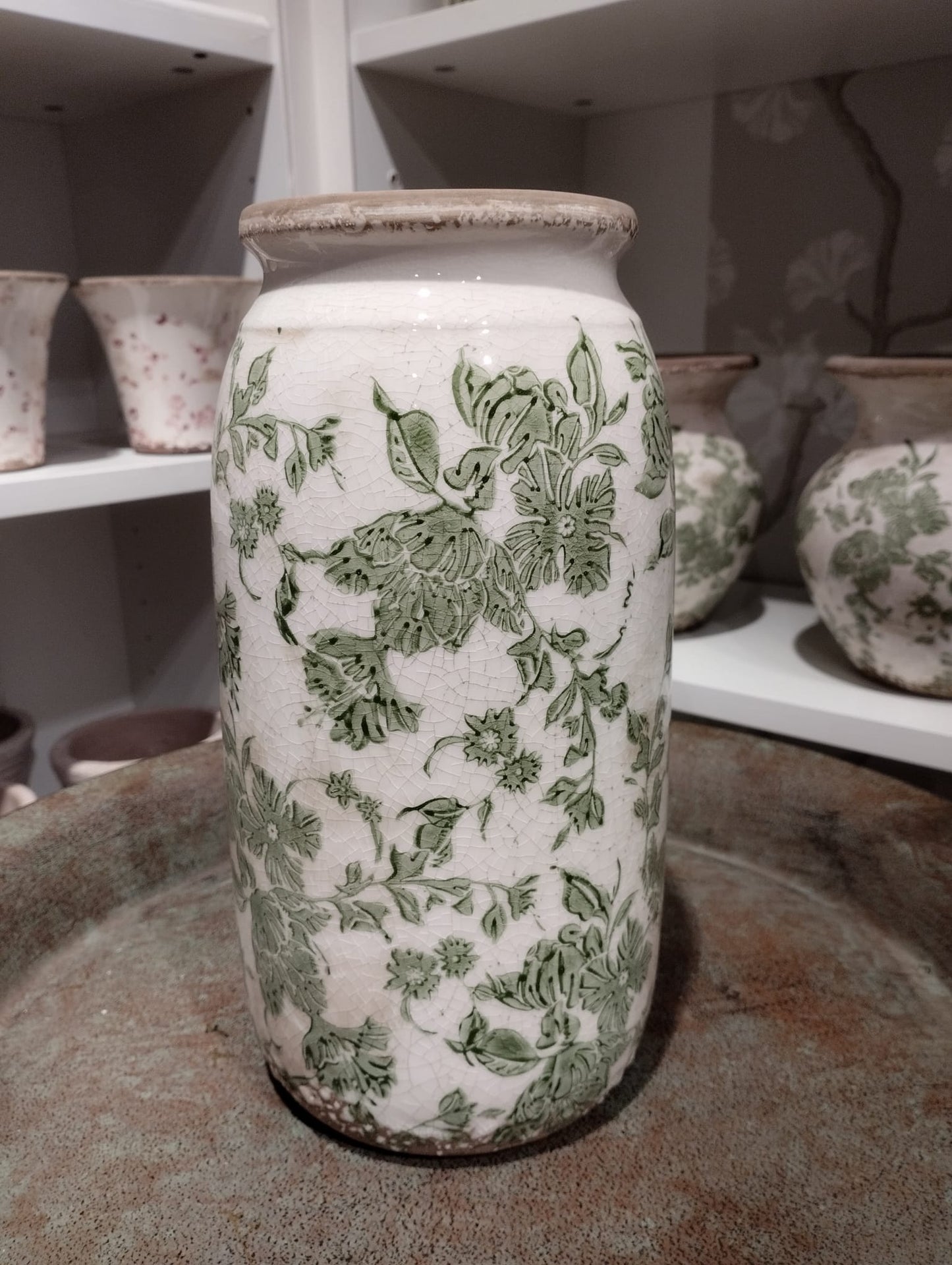 Sanremo vase, H 25 cm, Hvid/grøn