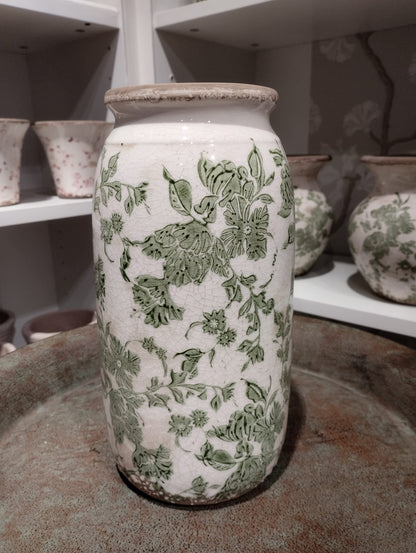 Sanremo vase, H 25 cm, Hvid/grøn