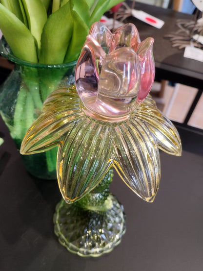 Ljusstake Tulpan i glas, gul/grön/rosa (B/H/D) 11 × 20 × 11 cm