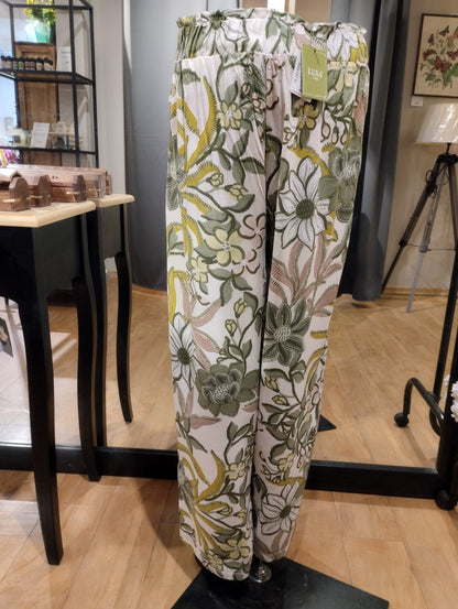 Layla blommiga byxor med fickor - Grön - XL/XXL