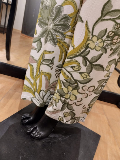 Layla blommiga byxor med fickor - Grön - XL/XXL