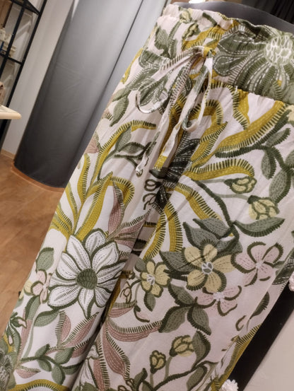 Layla blommiga byxor med fickor - Grön - XL/XXL