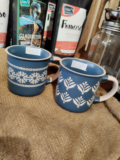 Mugg - Blå Vit - med Dekor