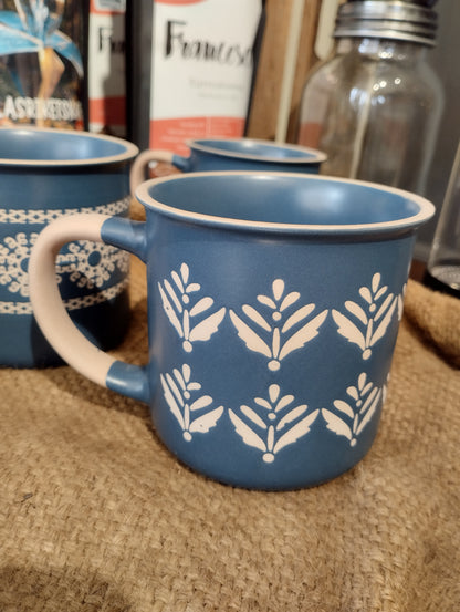 Mugg - Blå Vit - med Dekor
