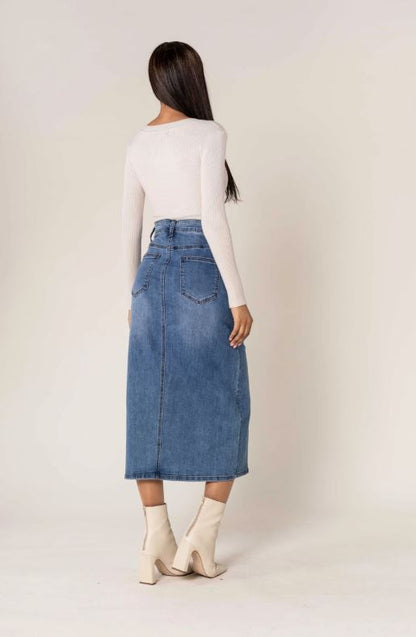 Denim jeans lång kjol med delad framsida - Nina Carter