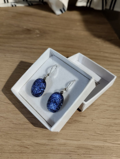 Par Örhängen - Dichroic Glas - Mörkblå - Silver - Marianne Degener