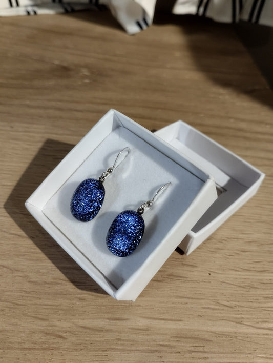 Par Örhängen - Dichroic Glas - Mörkblå - Silver - Marianne Degener