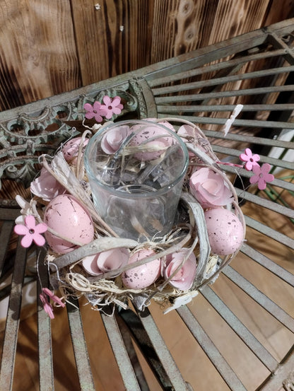 Påskdekoration - Krans med Ljushållare - Färg: Rosa