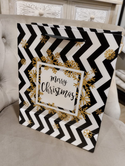 Presentpåse - Svart Med Glitter - Merry Christmas