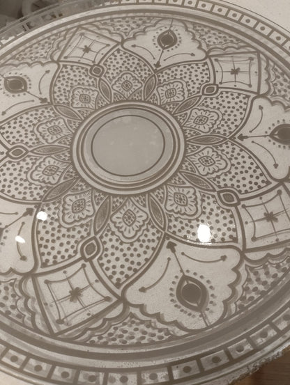 Serveringsfat i glas - Grå Mönster - Diameter 31cm