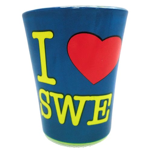 Shotglas Hjerteform, blå - jeg elsker SWE