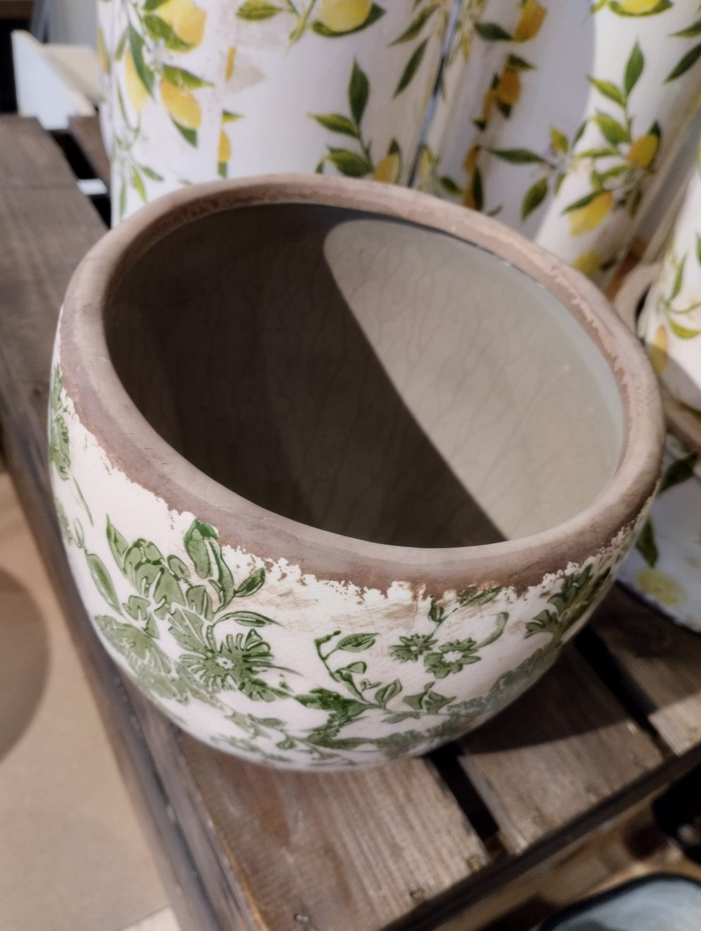 Stor Sanremo Kruka , H 19cm , Vit/grön
