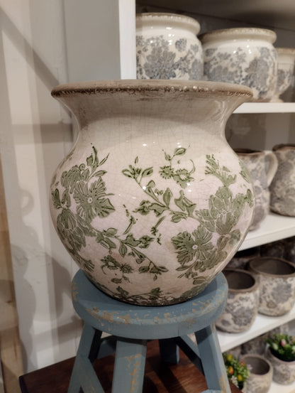 Stor Urna / Vas Sanremo , H 18cm , Vit/grön
