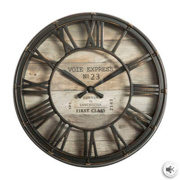 Väggklocka i vintagestil.  Mått: Diameter 51 cm, D 5 cm  Material: glas, Polypropylen  1 x AA Batteri, ingår ej!