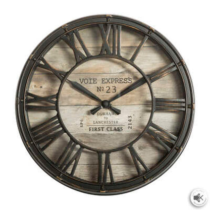 Väggklocka i vintagestil.  Mått: Diameter 51 cm, D 5 cm  Material: glas, Polypropylen  1 x AA Batteri, ingår ej!